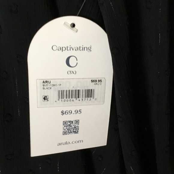 Arula Priscilla Black Long Sleeve Babydoll Plus Top NWT - 3X - Picture 6 of 7